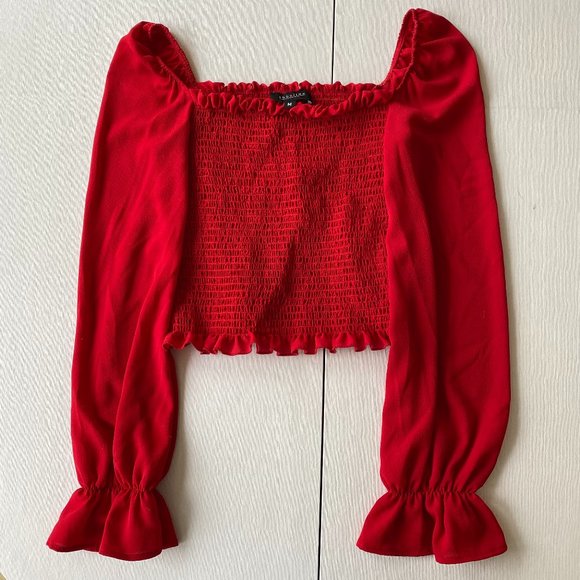 Abbeline Tops - Abbeline Red Smocked Blouse Size Medium